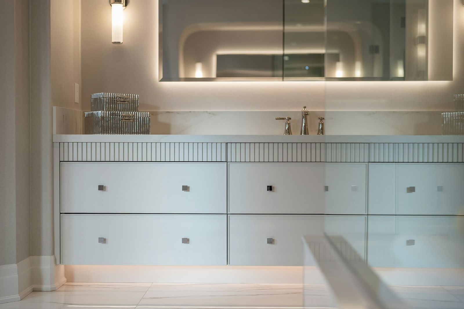 Luxury custom bathroom vanity with illuminated mirror